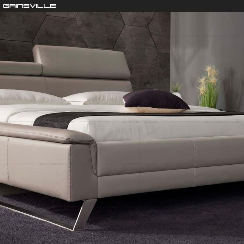 Hot Sell Modern Bedroom Leather Bed with Metal Legs and Adjustable Headboard in Bedroom Furniture