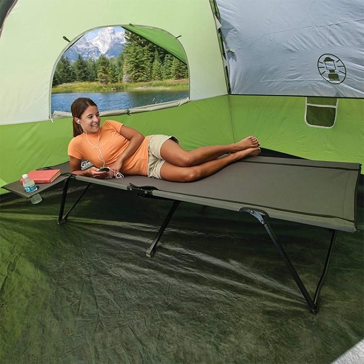Camping Folding Cot Outdoor Tent Bed Compact Lightweight with Side Table and Drink Holder