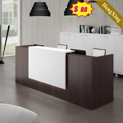 Classic Style Dark Brown Mixed White Color Wooden Office Furniture Square Reception Table