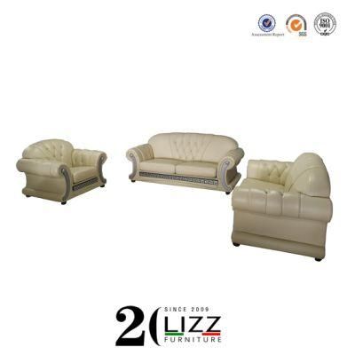 Modern Home Furniture Luxury Genuine Leather Sofa Set with Golden Decoration