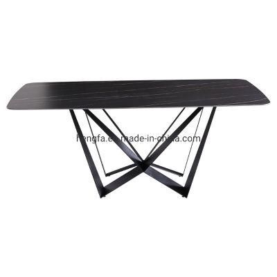 Nordic Modern Cafe Restaurant Furniture Metal Frame Marble Top Dining Table