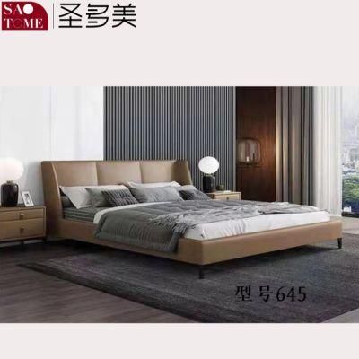 Modern Luxury Hotel Bedroom Furniture Dark Kaki Leather Double Bed