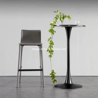 Modern Restaurant Cafe Metal Furniture Leather Grey Stools Bar Chairs