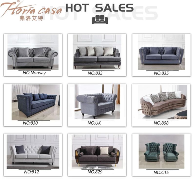 Hotsale Living Room Modern Design Velvet Furniture Set Leisure Fabric Sofa Luxury Gray Color Couch