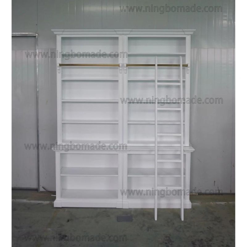 Classic Contemporary Interiors Furniture White/Black Poplar Wood Single Book Shelf with Ladder