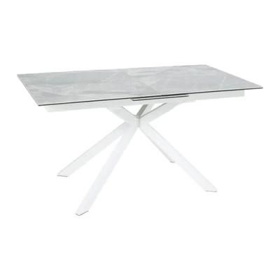 Nordic Restaurant Home Living Room Furniture MDF Top Metal Steel White Extendable Dining Table for Kitchen