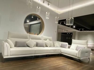 Grey White Stainless Steel Linen Fabric Corner L Shape Sectional Sofa Set