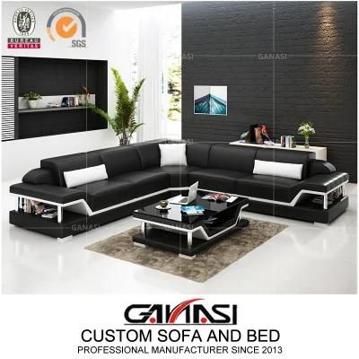 Ganasi Hot Fashion Modern New Designhome Black Chinese Leather Living Room Furniture