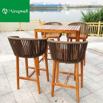 Outdoor Commercial Furniture Teak Bar Furniture Rope Bar Chairs Set with Modern Design