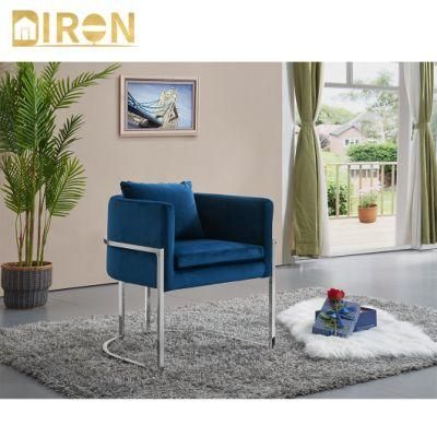 Hotel Home Livingroom Modern Furniture Blue Fabric Stainless Steel in Chrome Color Dining Chair