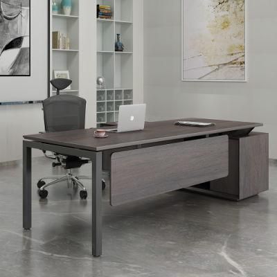 Modern Executive Wooden Laminate Desktop Metal Legs CEO Manager Luxury Office Desk with Cabinet