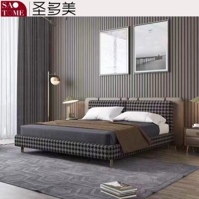 Solid Wood Frame Kaqi Color with Houndstooth Cloth Sippy 1.5m 1.8m Double Bed