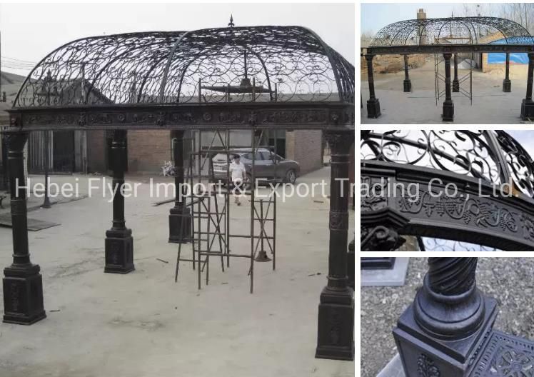 Outdoor Park Garden Metal Craft Sculpture Pavilion Decoration Modern Design Black Color Round Shape Casting Iron Gazebo