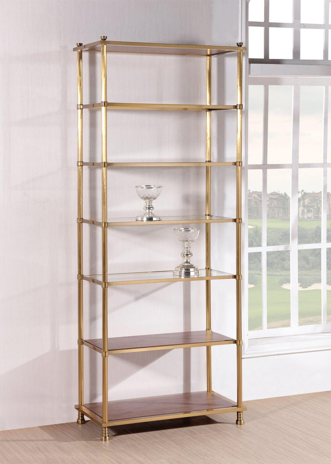Factory Design Luxury Standard Size Bookshelf Gold with 5 Layers