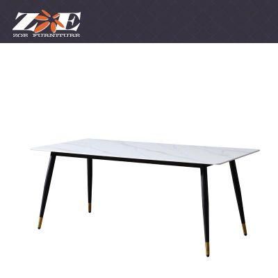 Modern Style Home Furniture Marble Top Gold Metal Long Dining Dinner Tables