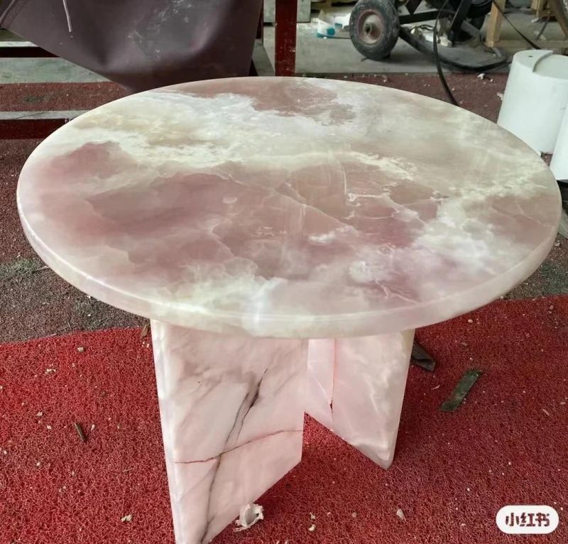 Luxury Sofa Furniture Table Oval Modern Pink Onyx Coffee Table
