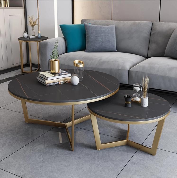 High Quality Modern Luxury Man Make Marble Powder Coated Steel Coffee Table for Home Party Villa Hotel 005L