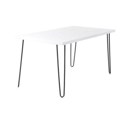 Nordic Style Dining Furniture Metal Tube White Painting Legs Modern MDF Top Square Dining Table