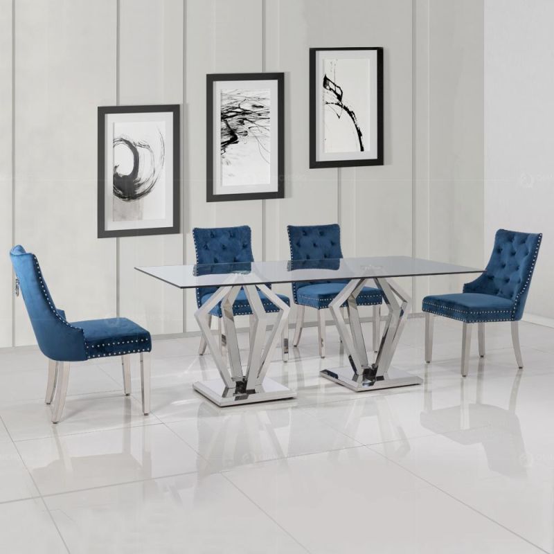 Luxury Modern 4 Seater Restaurant Glass Top Dining Table Set