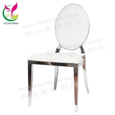 YCX-SS26-02 New Design Stackable Stainless Steel Oval Back White and Silver Chairs