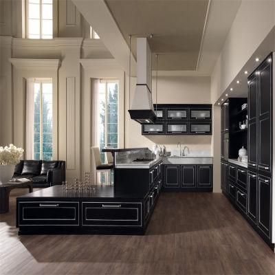 Modern Shaker Door Wooden Modular Black Lacquer Melamine Kitchen Furniture