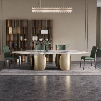 Oval Luxury Italian Design Dining Room Table Home Furniture Set 6 to 8 Seater Chairs with Marble Top