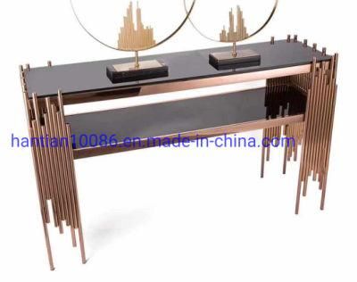 Luxury Two Layers Stainless Steel Base Hallway Corner Table Decorative Living Room Console Table
