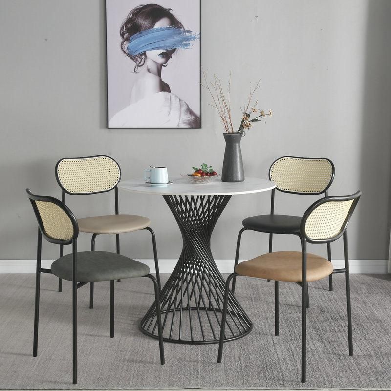 Home Outdoor Garden Restaurant Furniture Rattan Leather Metal Steel Dining Chair for Dining Room