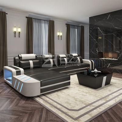 Unique Home Furniture Living Room Modern Smart LED Leather Sectional Sofa