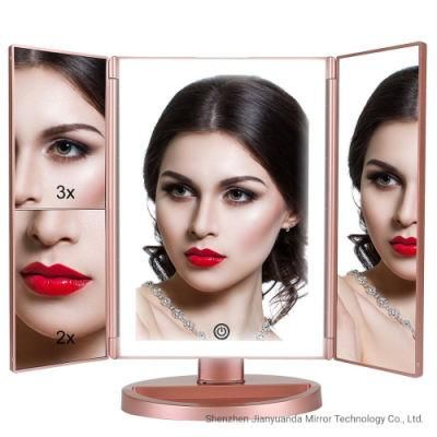 Trifold LED Makeup Desktop Vanity Self Cut Mirror for Salon