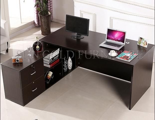 Modern Office Furniture L-Shaped Teak Wood Office Desk (SZ-ODT678)