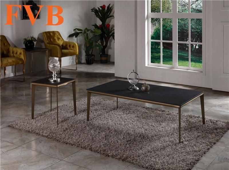Living Room Stainless Steel Coffee Table with Nature Marble