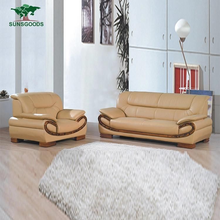 Natural and Comfortable Modern Design Leather Sofa with Double Chaise