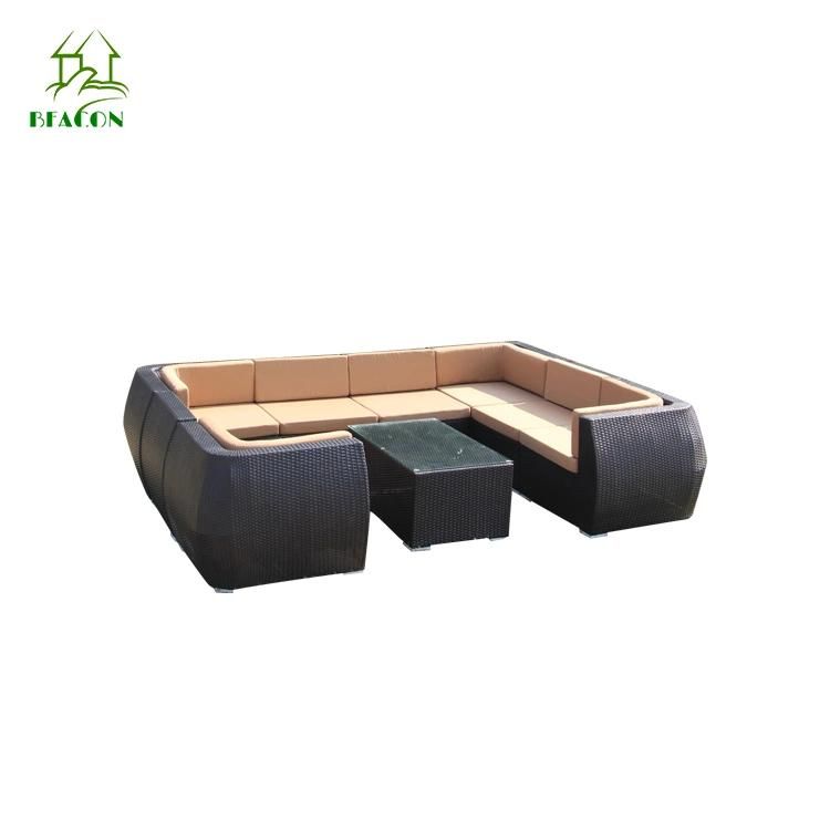 Outdoor Sofa Set with Cushion Garden Sling Modern Sofa Coffee Table with Stone Imitation Glass Patio Furniture