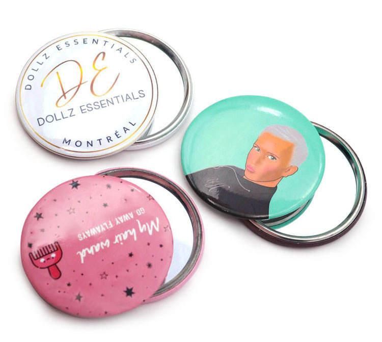 Customized Make up Mini Round Pink Pocket Mirror Gift with Rhinestone