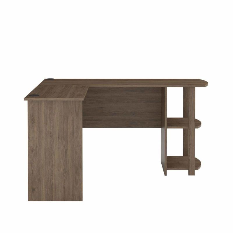 L-Shaped Desk with Bookshelves (Black Ebony Ash)