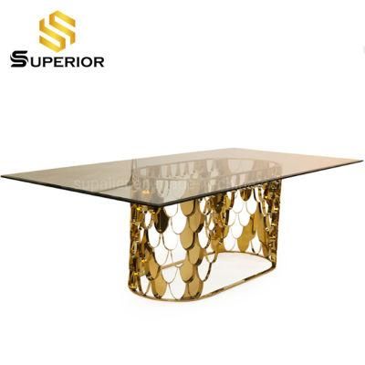 Wedding Event Rectangle Shape Transparent Glass Tables Stainless Steel