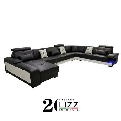 European Design Living Room Leather Recliner Sofa with LED Night Light