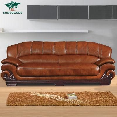 Chinese Natural and Comfortable 1 2 3 Seater Modern Living Room Leather Wood Sofa Set