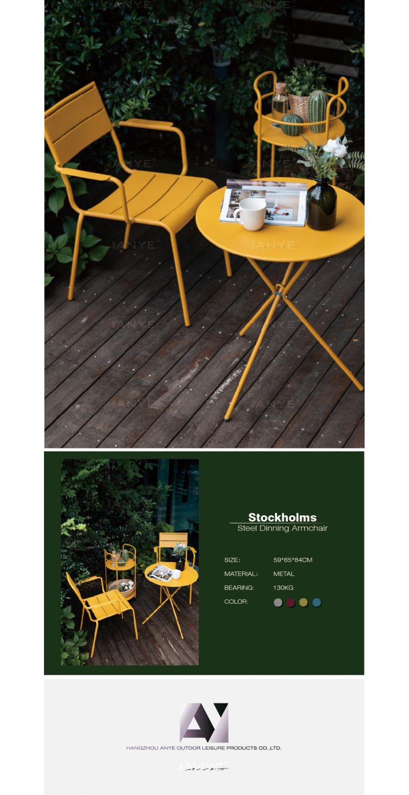 Modern Design Solid Metal Dining Furniture Outdoor Stackable Garden Chair with Armrest