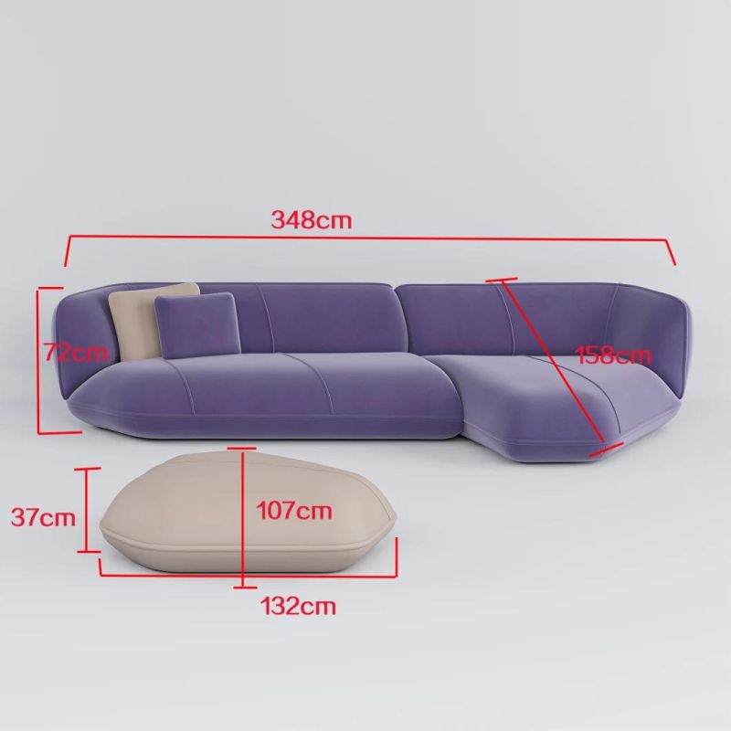 Italian Original Minimalist Design Fabric Couch Living Room Sofa with Round Ottoman for Home Furniture