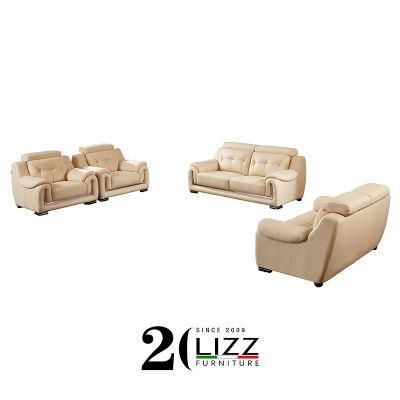 Modern Living Room Furniture Genuine Leather Sofa with Metal Decor