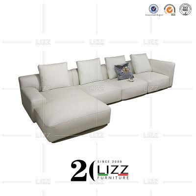 Manufacture Italian Style White Minimalist Furniture Modern Luxury L Shape Geniue Leather Corner Sofa