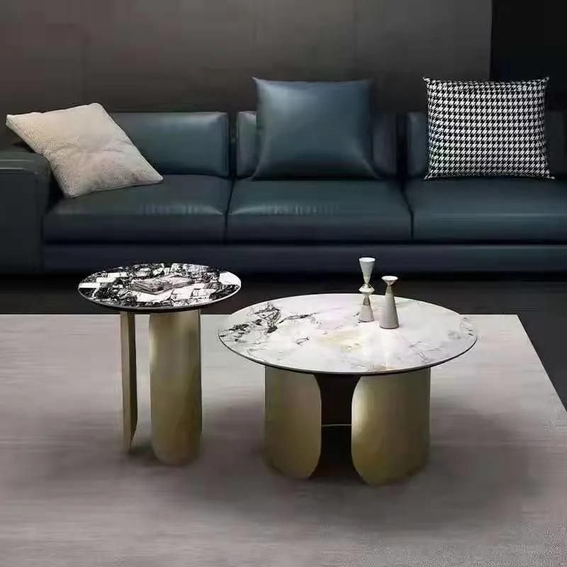 High Quality Stainless Steel Coffee Table with Marble Top for Modern Living Room