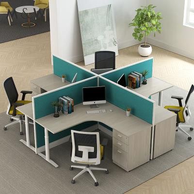 Factory Wholesale Wooden Desk Computer Table Wood Writing 4 Person Workstation Office Furniture