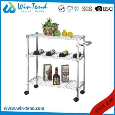 Adjustable 3 Tiers Kitchen Cart Chrome Plated Shelf Food Trolley