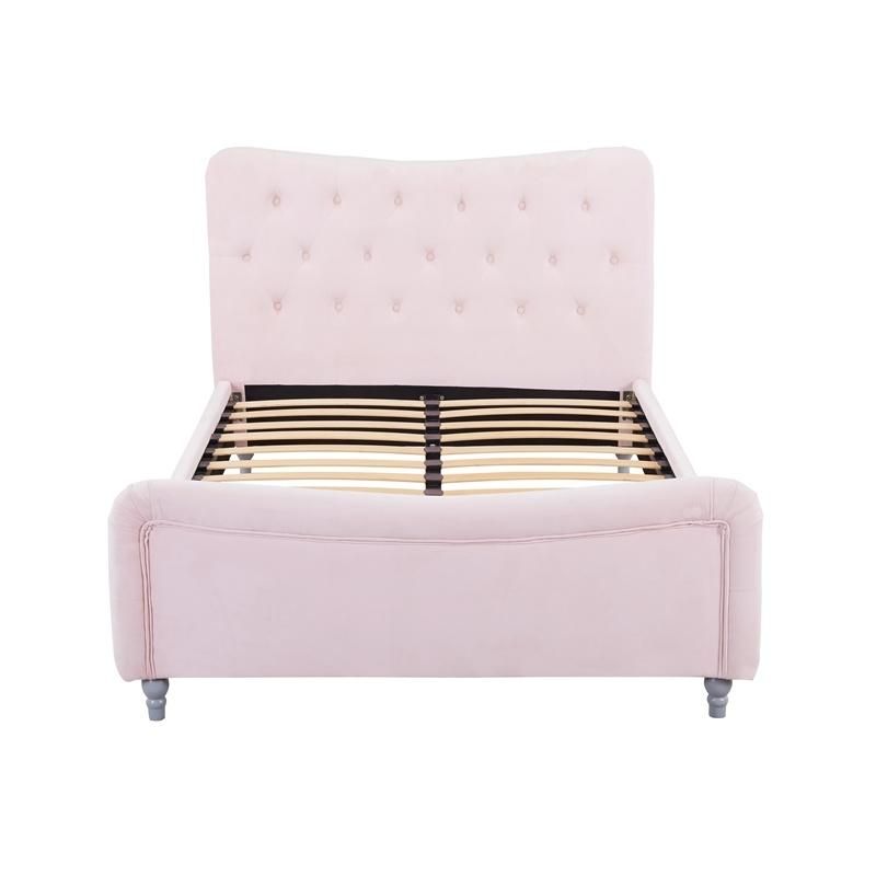 Modern Japan Fabric Low Twin Bed Frame for Girl of Cute Pink Bed Frame