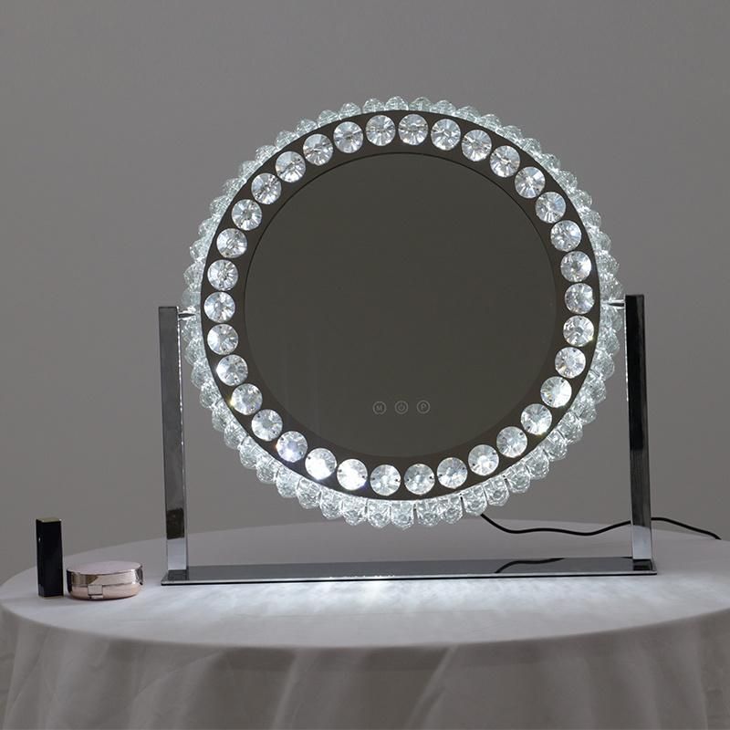 Round Shape Tabletop Crystal Makeup Mirror with Illuminated