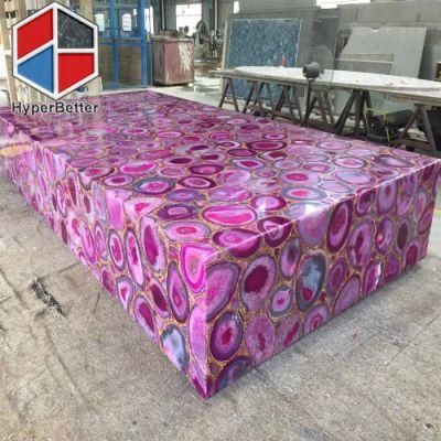 Rectangular Rose Agate Center Table Luxurious Style