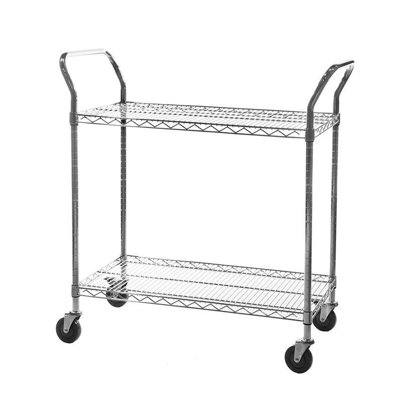 Hotel Kitchen Equipment 2 Tiers Nickel Chrome Wire Service Trolley